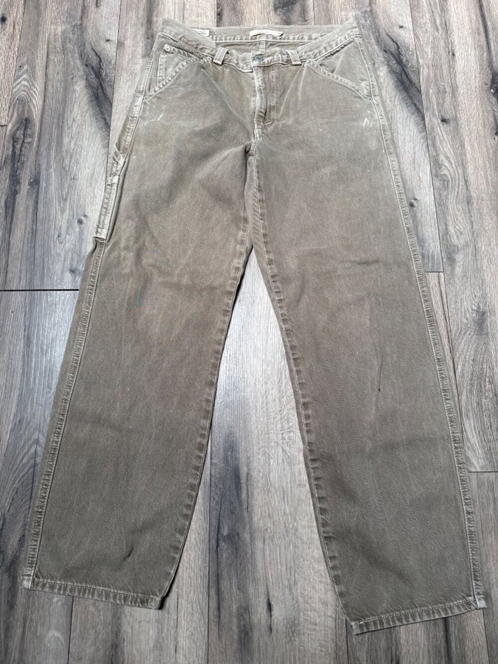 Levis Premium Womens Dad Utility Pants 27W Light Brown Relaxed Fit With Minor We